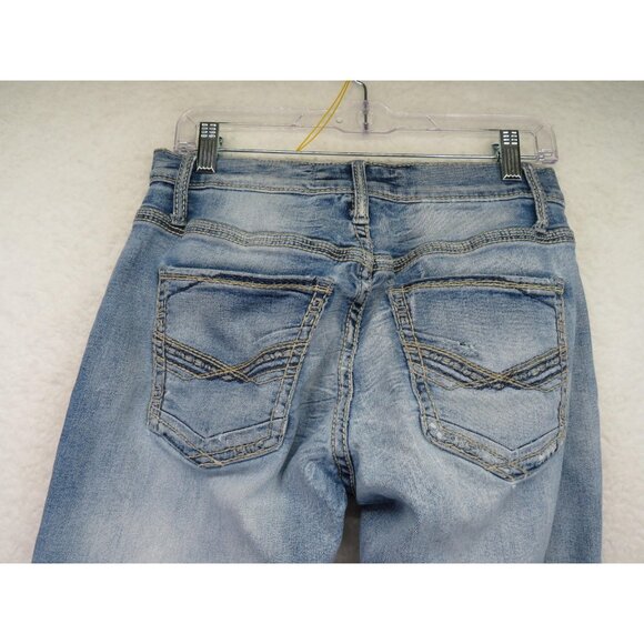 BKE Jake Jeans Mens 30L Light Wash Bootcut Stretch Whiskered Contrast Stitch - Picture 4 of 10